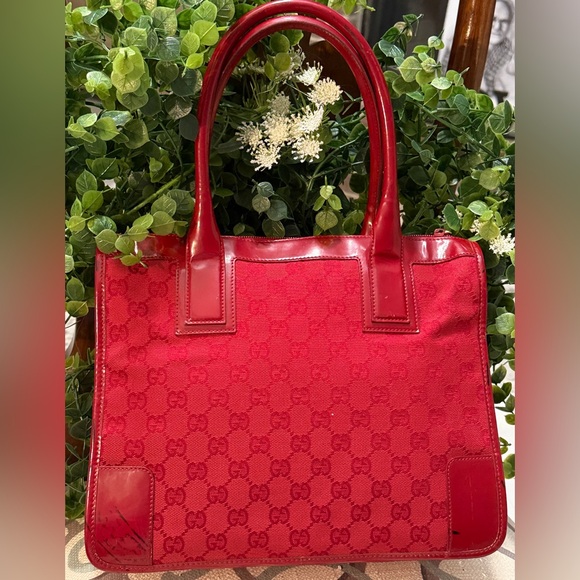 Gucci Red Monogram Canvas Tote Vintage - Picture 3 of 15